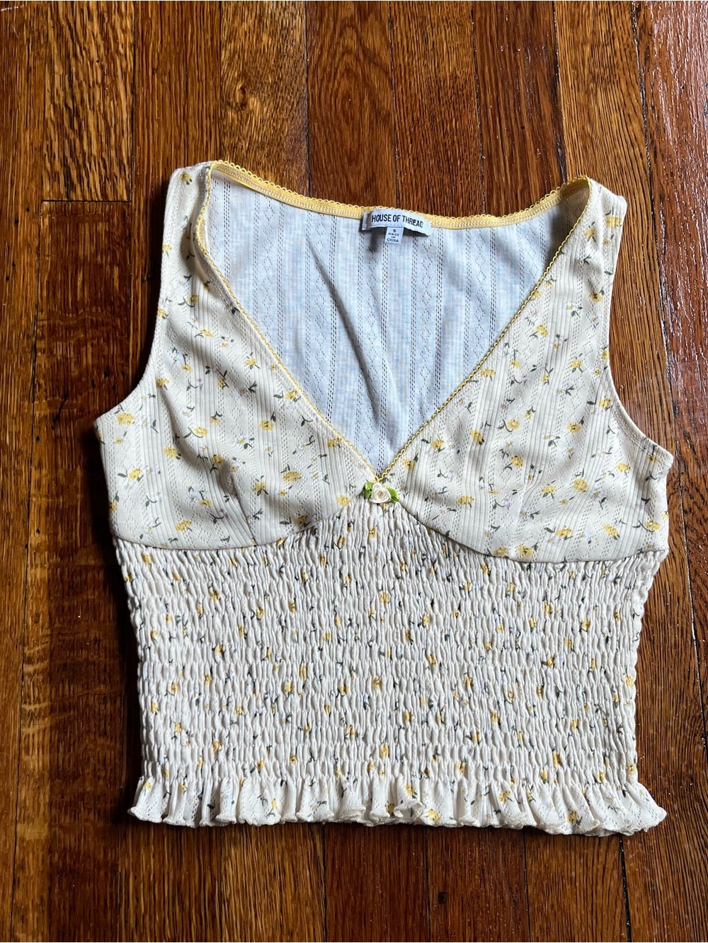 House of thread Cottagecore floral babydoll cropped tank top